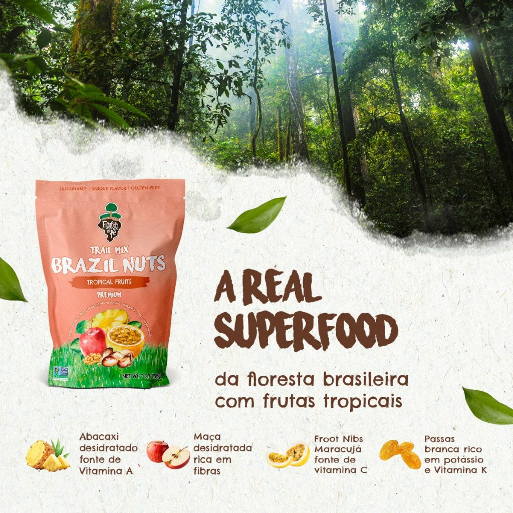 Trail Mix Tropical | Castanha, Maçã, Maracujá, Abacaxi e Uva-Passa | 198g